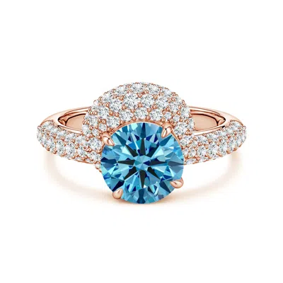 Angara 2.93 Ctw Round Fancy Intense Blue Diamond Engagement Ring With Offset Halo In Gold