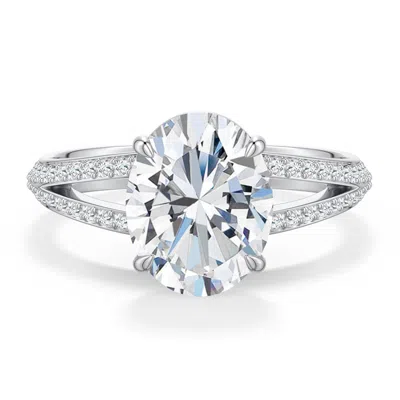 Angara 2.95 Ctw Oval Diamond Engagement Ring With Pavé Accents In Metallic