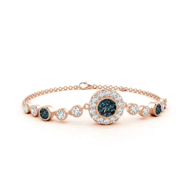 Angara 2.95 Ctw Vintage Style Bezel-set Round Lab-grown Alexandrite And Diamond Bracelet In Rose Gold/bluish Green Changing To Brownish Or Pinkish Purple