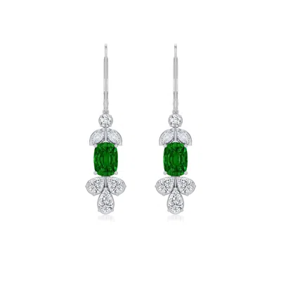 Angara 2.98 Ctw Cushion Rectangular Lab-grown Emerald Earrings With Multi-shape Accents In Platinum/rich Green