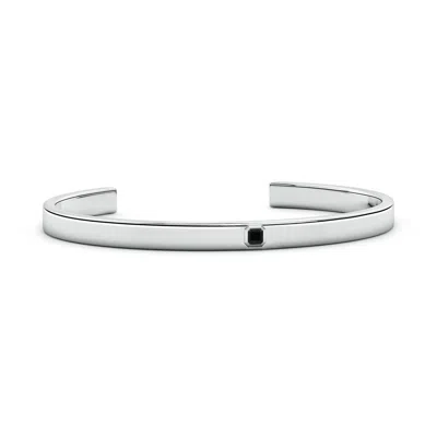 Angara 3 Mm Asscher-cut Enhanced Black Diamond Men's Cuff Bracelet In Metallic