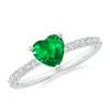 Angara 3-prong-set Heart Emerald Ring With Diamond Accents In White Gold/rich Medium Green