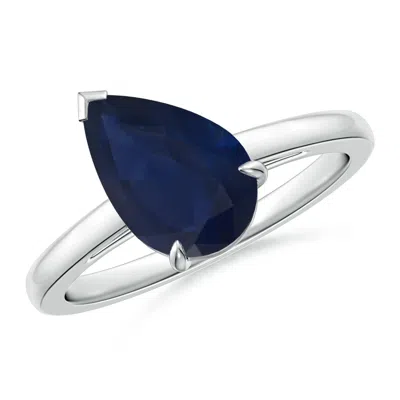 Angara 3.0 Ctw Claw-set Tilted Pear Blue Sapphire Solitaire Engagement Ring