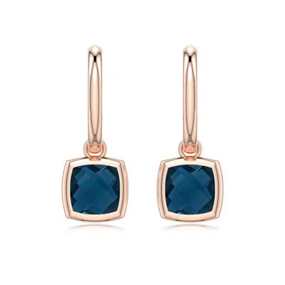 Angara 3.0 Ctw Cushion Briolette London Blue Topaz Hoop Drop Earrings In Rose Gold/greenish Blue