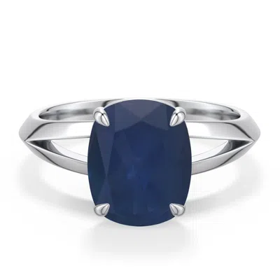 Angara 3.0 Ctw Cushion Rectangular Blue Sapphire Knife-edge Split Shank Engagement Ring In Metallic