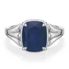 Angara 3.0 Ctw Cushion Rectangular Blue Sapphire Scrollwork Engagement Ring In Metallic