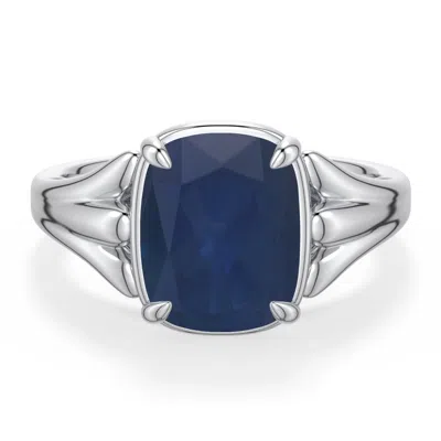 Angara 3.0 Ctw Cushion Rectangular Blue Sapphire Scrollwork Engagement Ring In Metallic