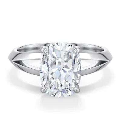 Angara 3.0 Ctw Cushion Rectangular Diamond Knife-edge Split Shank Engagement Ring In Metallic