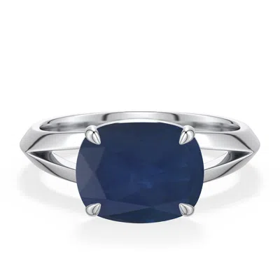 Angara 3.0 Ctw East-west Cushion Rectangular Blue Sapphire Engagement Ring In Metallic