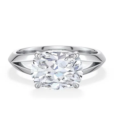 Angara 3.0 Ctw East-west Cushion Rectangular Diamond Engagement Ring In Metallic