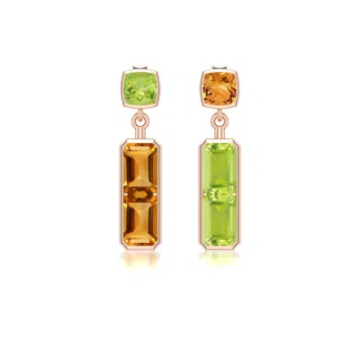 Angara 3.0 Ctw Multi-shape Peridot And Citrine Mismatched Earrings In Rose Gold/medium Yellowish Green