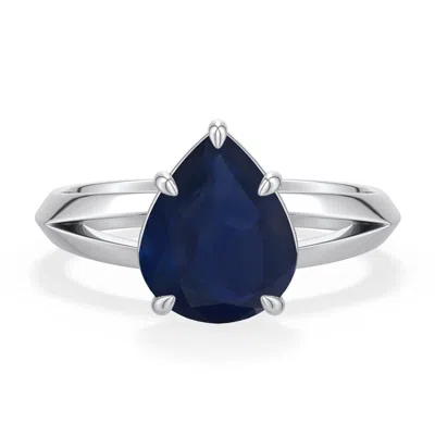Angara 3.0 Ctw Pear Blue Sapphire Knife-edge Split Shank Engagement Ring In Platinum/dark Blue
