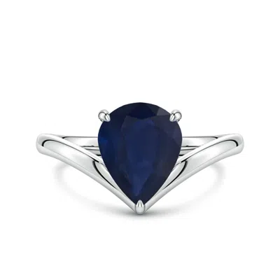 Angara 3.0 Ctw Solitaire Pear Blue Sapphire V-shaped Engagement Ring