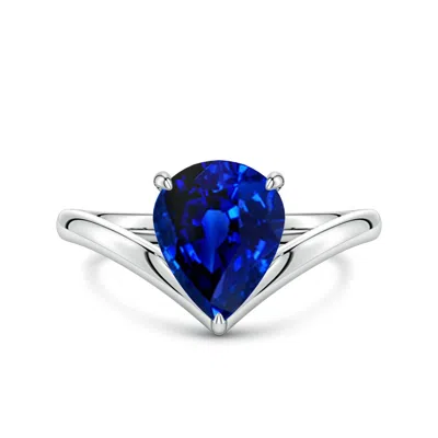 Angara 3.0 Ctw Solitaire Pear Lab-grown Blue Sapphire V-shaped Engagement Ring