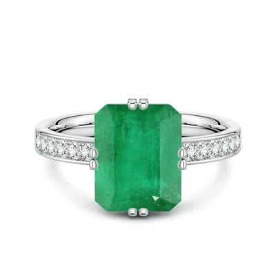 Angara 3.07 Ctw Emerald-cut Emerald Engagement Ring With Double Flat Prongs In Metallic