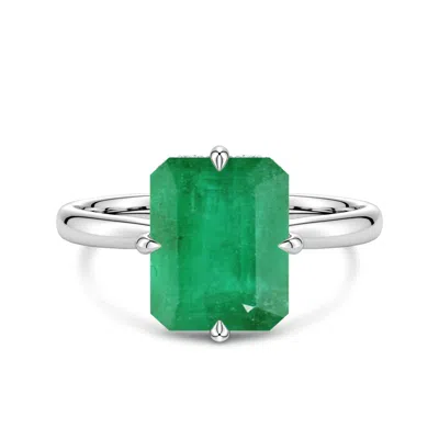 Angara 3.07 Ctw Solitaire Emerald-cut Emerald Engagement Ring With Hidden Halo In Green