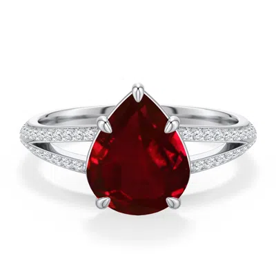 Angara 3.08 Ctw Pear-shaped Lab-grown Ruby Engagement Ring With Pavé Accents In Red