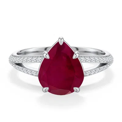 Angara 3.08 Ctw Pear-shaped Ruby Engagement Ring With Pavé Accents In Metallic