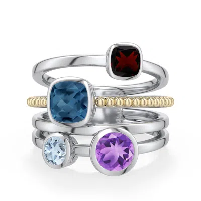 Angara 3.1 Ctw Sterling Silver And 18k Yellow Gold Multi-gemstone Multi-row Ring In Silver & 18k Yellow Gold/light Purple