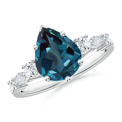Angara 3.14 Ctw Classic Pear-shaped Lab-grown Alexandrite Side Stone Ring In Platinum/bluish Green Changing To Brownish Or Pinkish Purple