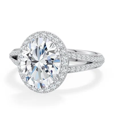 Angara 3.14 Ctw Oval Diamond Halo Engagement Ring With Accents In Platinum/g