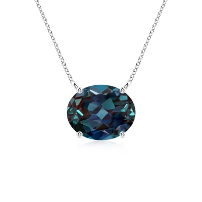 Angara 3.16 Ctw East-west Oval Lab-grown Alexandrite Solitaire Pendant In Platinum/bluish Green Changing To Brownish Or Pinkish Purple