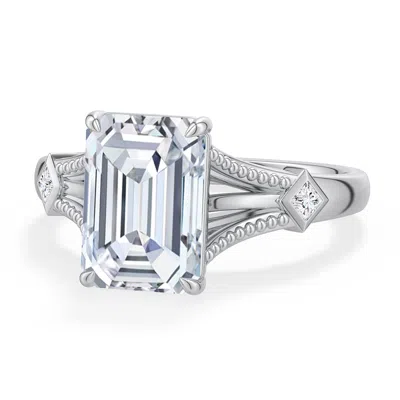 Angara 3.16 Ctw Emerald-cut Diamond Cathedral Engagement Ring With Accents In Platinum/g