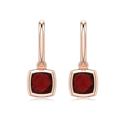 Angara 3.2 Ctw Cushion Briolette Garnet Hoop Drop Earrings In Rose Gold/medium Red