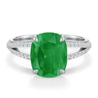 Angara 3.2 Ctw Cushion Rectangular Emerald Engagement Ring With Pavé Accents In Metallic