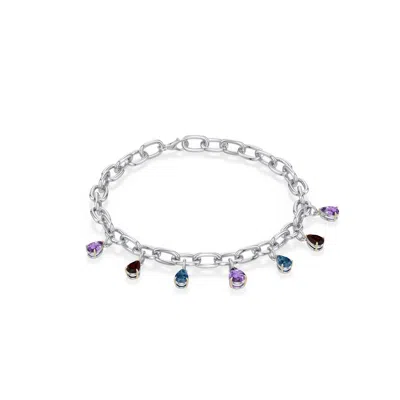 Angara 3.22 Ctw Sterling Silver And 18k Yellow Gold Multi-gemstone Charm Bracelet In Silver & 18k Yellow Gold/light Purple