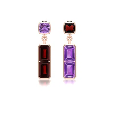 Angara 3.25 Ctw Multi-shape Amethyst And Garnet Mismatched Earrings In Rose Gold/medium Purple
