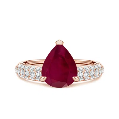 Angara 3.25 Ctw Off-centered Pear Ruby Engagement Ring With Diamond Accents In Red