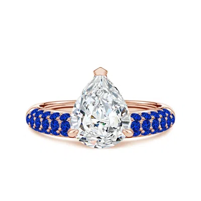 Angara 3.28 Ctw Off-centered Pear Diamond Engagement Ring With Blue Sapphires