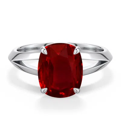 Angara 3.3 Ctw Cushion Rectangular Lab-grown Ruby Knife-edge Split Shank Engagement Ring In Burgundy