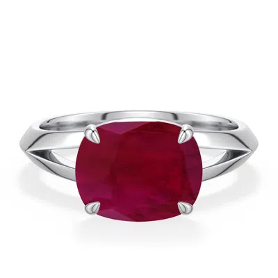 Angara 3.3 Ctw East-west Cushion Rectangular Ruby Engagement Ring In Metallic