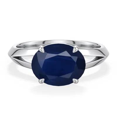 Angara 3.3 Ctw East-west Oval Blue Sapphire Engagement Ring In Metallic
