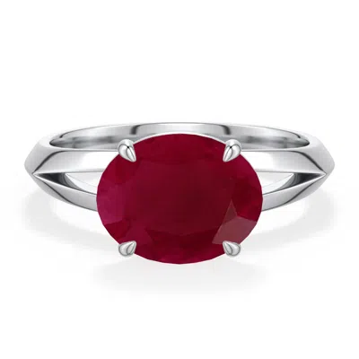 Angara 3.3 Ctw East-west Oval Ruby Engagement Ring In Metallic