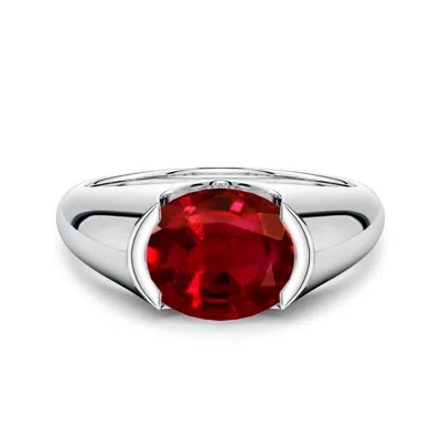 Angara 3.3 Ctw Semi Bezel-set Oval Lab-grown Ruby Signet Engagement Ring In Metallic