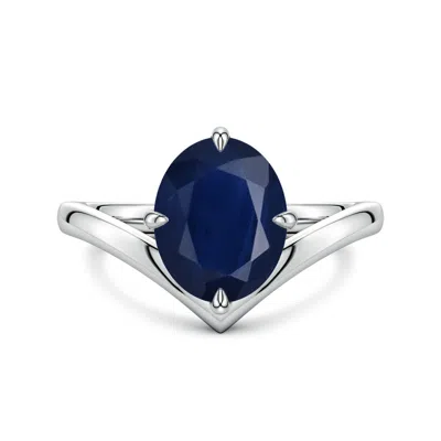 Angara 3.3 Ctw Solitaire Oval Blue Sapphire V-shaped Engagement Ring