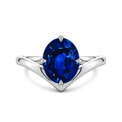 Angara 3.3 Ctw Solitaire Oval Lab-grown Blue Sapphire V-shaped Engagement Ring