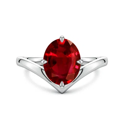 Angara 3.3 Ctw Solitaire Oval Lab-grown Ruby V-shaped Engagement Ring In Red