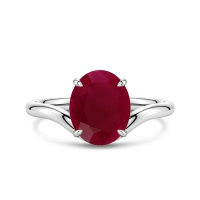 Angara 3.3 Ctw Solitaire Oval Ruby Curved Shank Engagement Ring In Red
