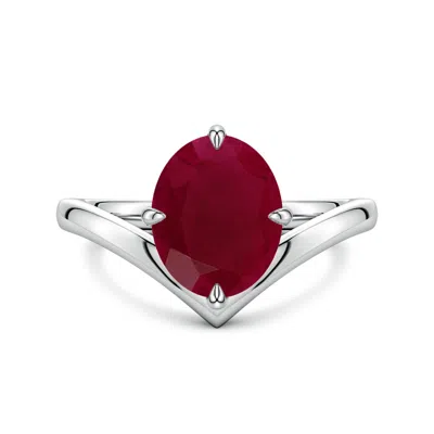 Angara 3.3 Ctw Solitaire Oval Ruby V-shaped Engagement Ring In Burgundy