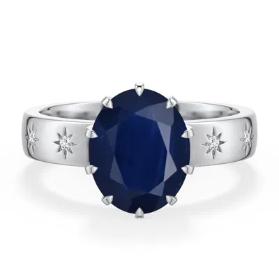 Angara 3.33 Ctw Oval Blue Sapphire Starburst Engagement Ring In Metallic