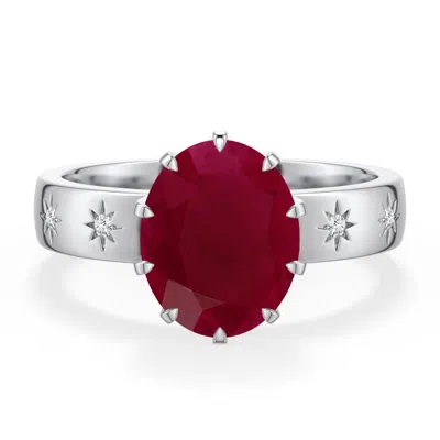 Angara 3.33 Ctw Oval Ruby Starburst Engagement Ring In Metallic