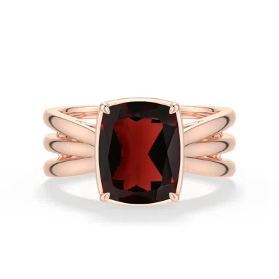 Angara 3.35 Ctw Cushion Rectangular Garnet Triple Split Shank Ring In Rose Gold/dark To Medium Brownish Red