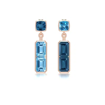 Angara 3.36 Ctw Multi-shape London And Swiss Blue Topaz Mismatched Earrings In Rose Gold/medium Greenish Blue