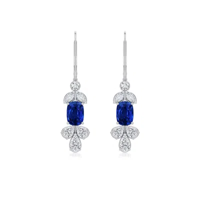 Angara 3.38 Ctw Cushion Rectangular Lab-grown Blue Sapphire Earrings With Multi-shape Accents In Platinum/deep Rich Blue