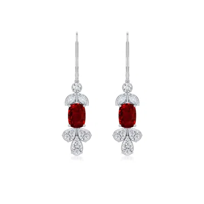 Angara 3.38 Ctw Cushion Rectangular Lab-grown Ruby Earrings With Multi-shape Accents In Platinum/deep Rich Red
