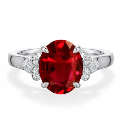 Angara 3.38 Ctw Oval Lab-grown Ruby Engagement Ring In Metallic